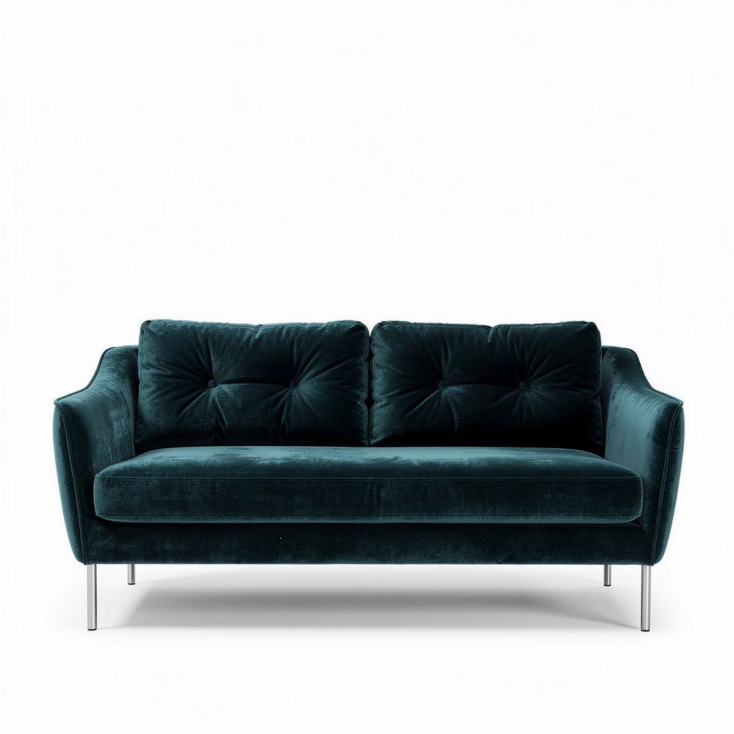 Sofá de veludo verde escuro 180 x 85 x 70cm com pernas metálicas