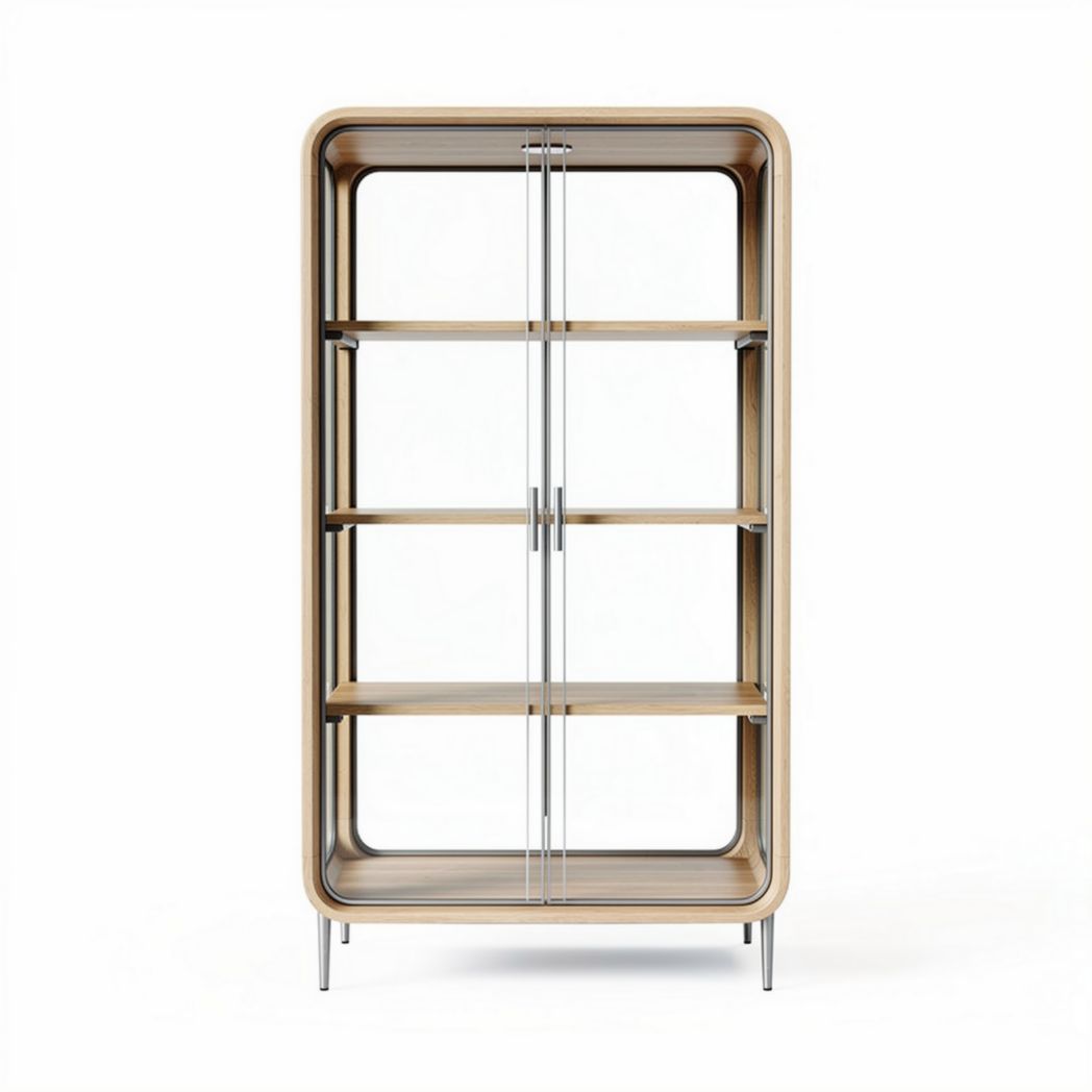 Estante de madeira com portas de vidro 80 x 40 x 180cm para sala de estar